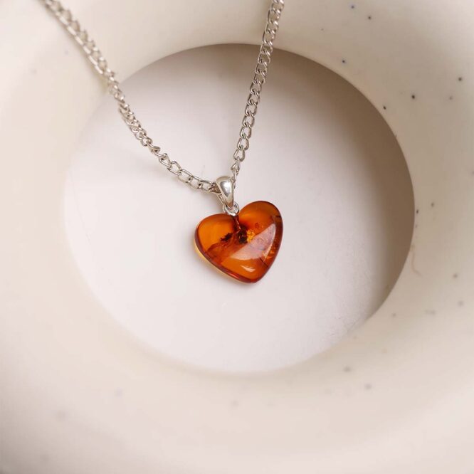 Amber Mini Heart Pendant In Silver (0-1gm)