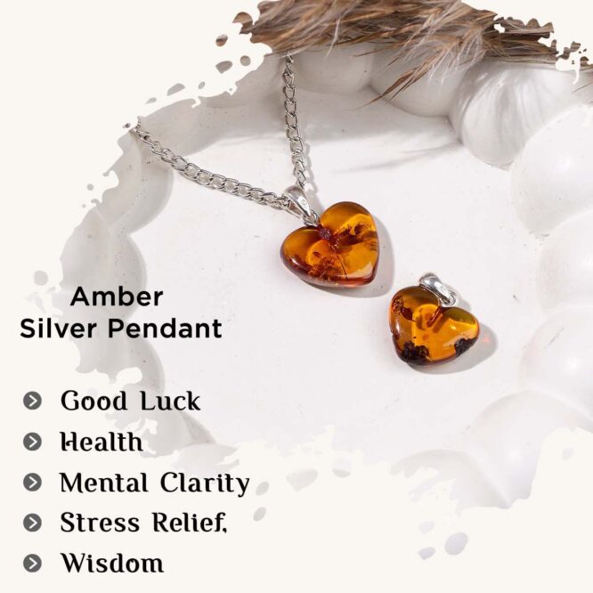 Amber Mini Heart Pendant In Silver (0-1gm)