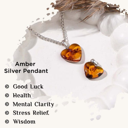 Amber Mini Heart Pendant In Silver (0-1gm)