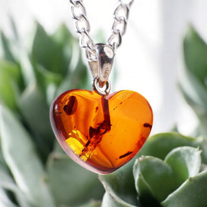 Amber Mini Heart Pendant In Silver (0-1gm)