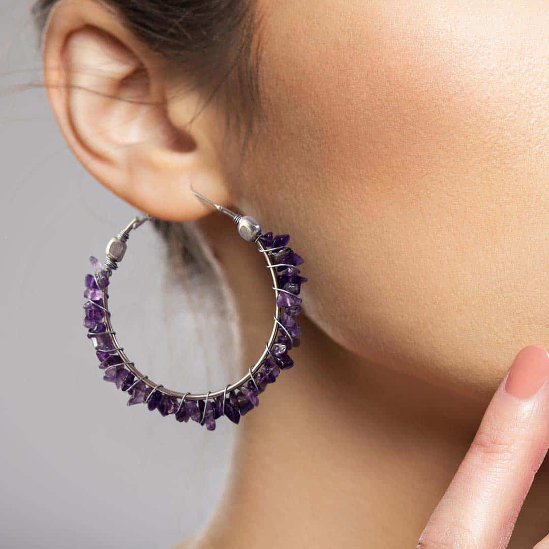 Amethyst Chips Hook Earrings
