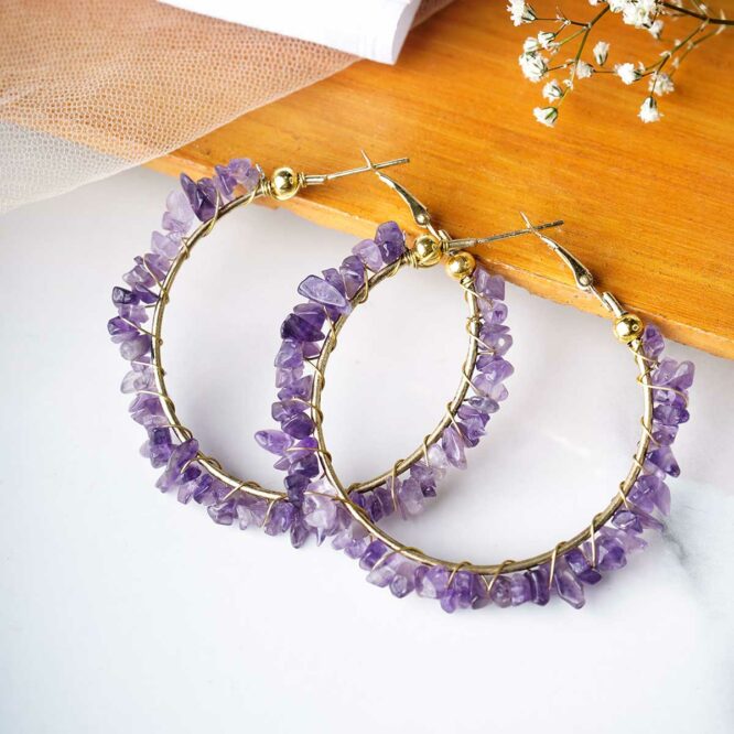 Amethyst Chips Hook Earrings