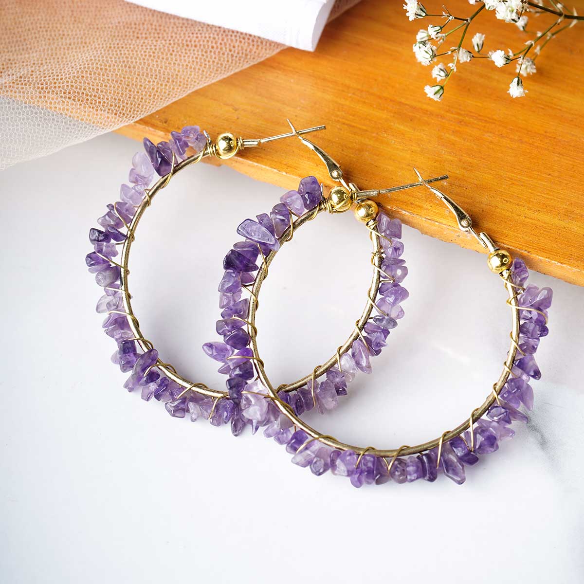 Amethyst Chips Hook Earrings