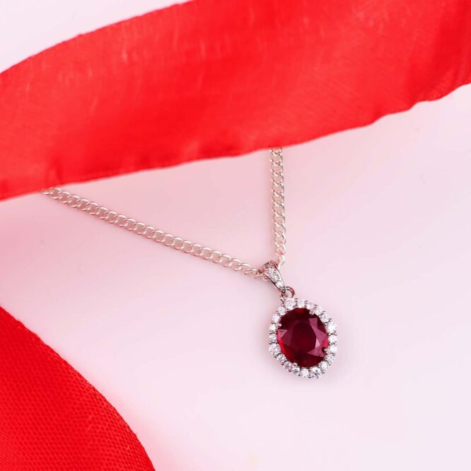 Ruby Oval Pendant in Silver