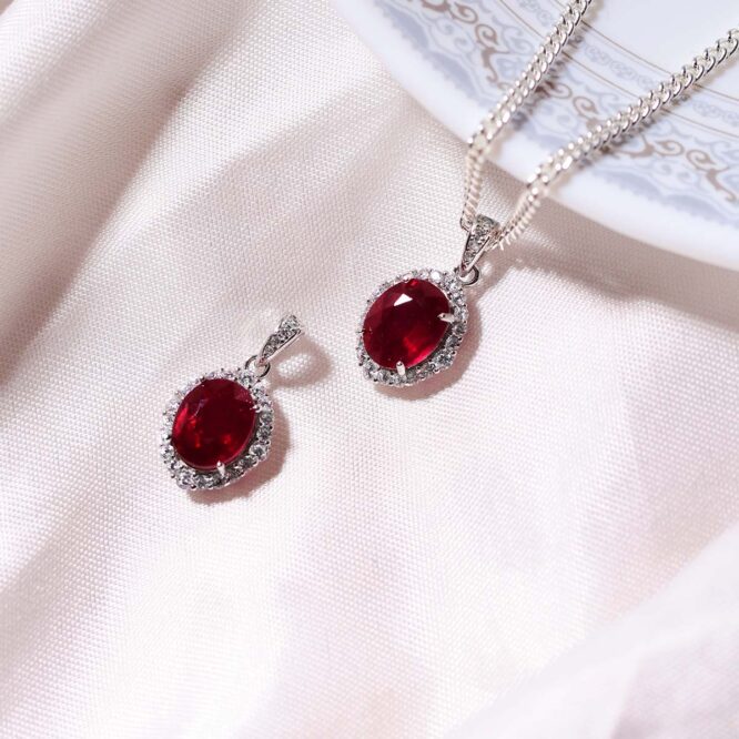 Ruby Oval Pendant in Silver