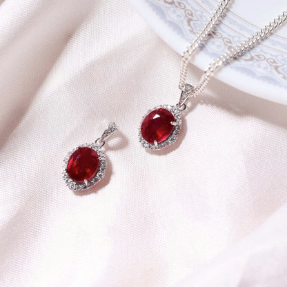 Ruby Oval Pendant in Silver