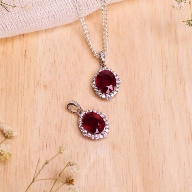Ruby Oval Pendant in Silver