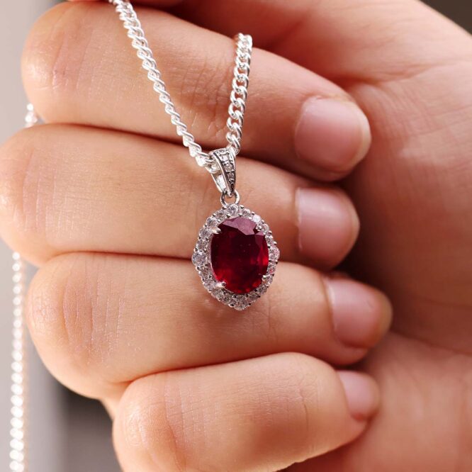 Ruby Oval Pendant in Silver