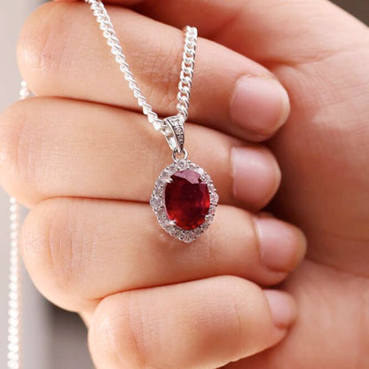 Ruby Oval Pendant in Silver