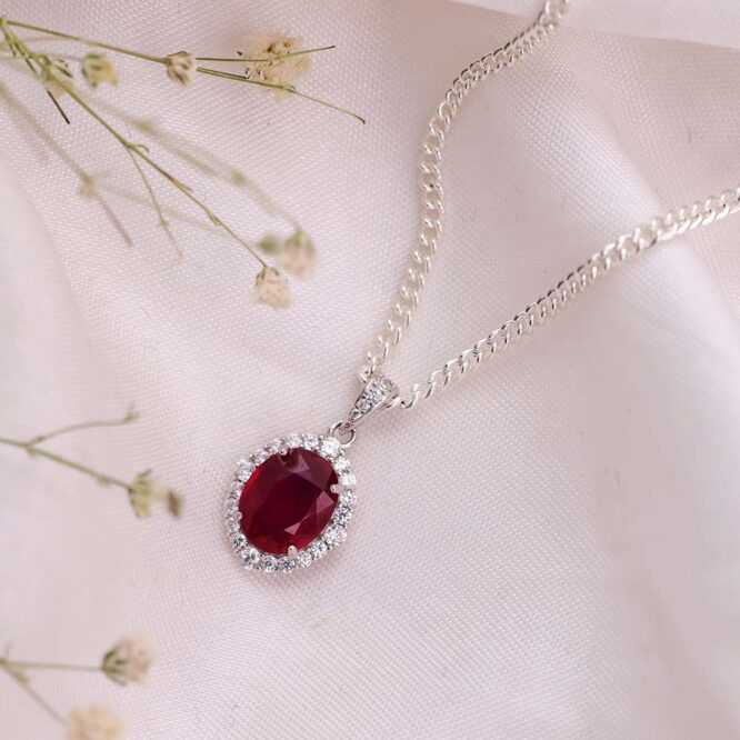Ruby Oval Pendant in Silver