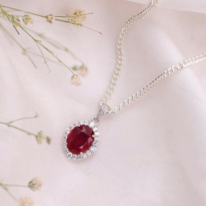 Ruby Oval Pendant in Silver